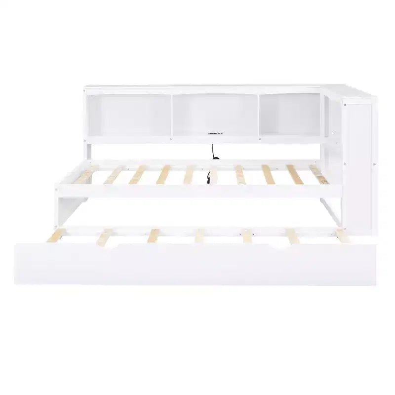 Letto a giorno matrimoniale dal design moderno con letto estraibile, armadietti e porte USB