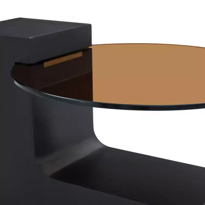 Tavolino da caffè rotondo impilabile, tavolino da cocktail, tavolino centrale, tavolino d'appoggio con piano in vetro trasparente e gambe a L, bianco/marrone+nero