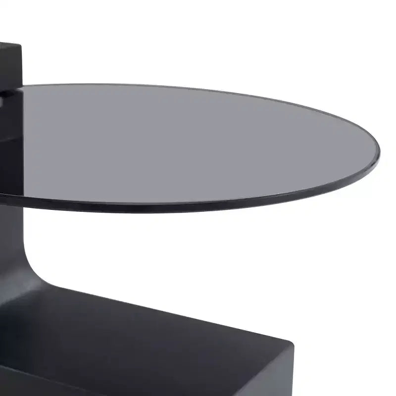 Tavolino da caffè rotondo impilabile, tavolino da cocktail, tavolino centrale, tavolino d'appoggio con piano in vetro trasparente e gambe a L, bianco/marrone+nero