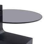 Tavolino da caffè rotondo impilabile, tavolino da cocktail, tavolino centrale, tavolino d'appoggio con piano in vetro trasparente e gambe a L, bianco/marrone+nero