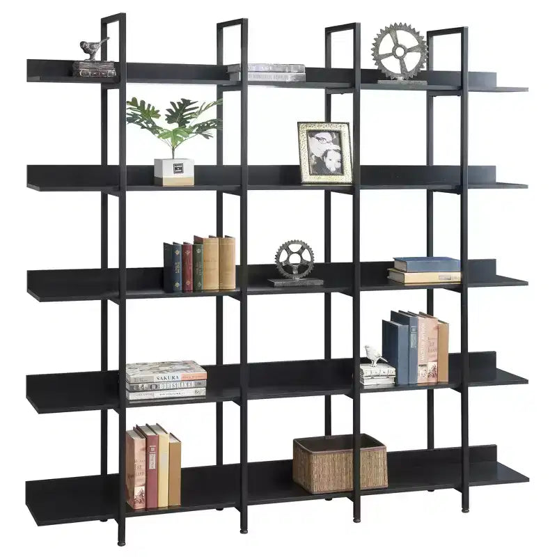 Scaffale in Stile Industriale Vintage con Struttura in Metallo e Ripiani in MDF, Libreria Aperta per Casa e Ufficio