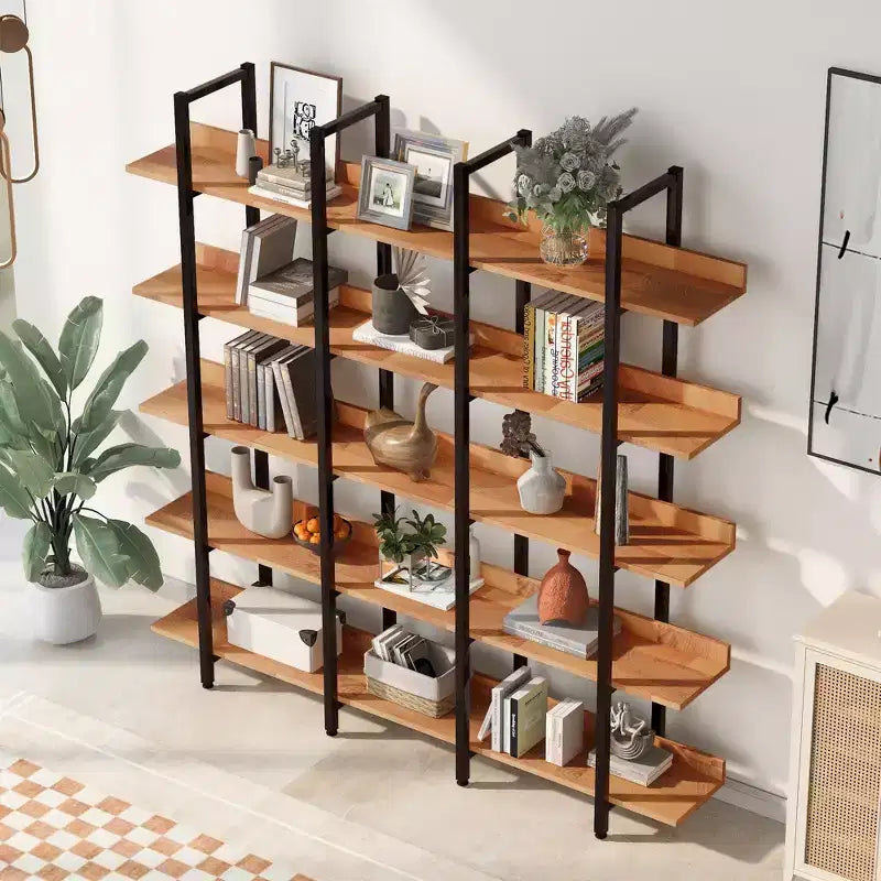 Scaffale in Stile Industriale Vintage con Struttura in Metallo e Ripiani in MDF, Libreria Aperta per Casa e Ufficio