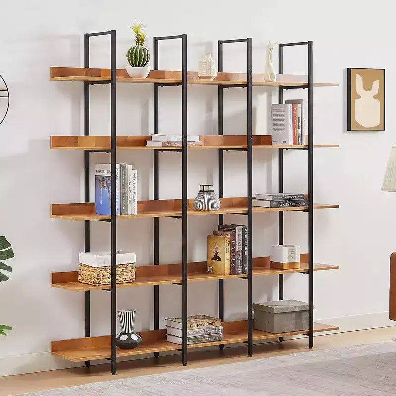Scaffale in Stile Industriale Vintage con Struttura in Metallo e Ripiani in MDF, Libreria Aperta per Casa e Ufficio