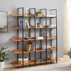 Scaffale in Stile Industriale Vintage con Struttura in Metallo e Ripiani in MDF, Libreria Aperta per Casa e Ufficio