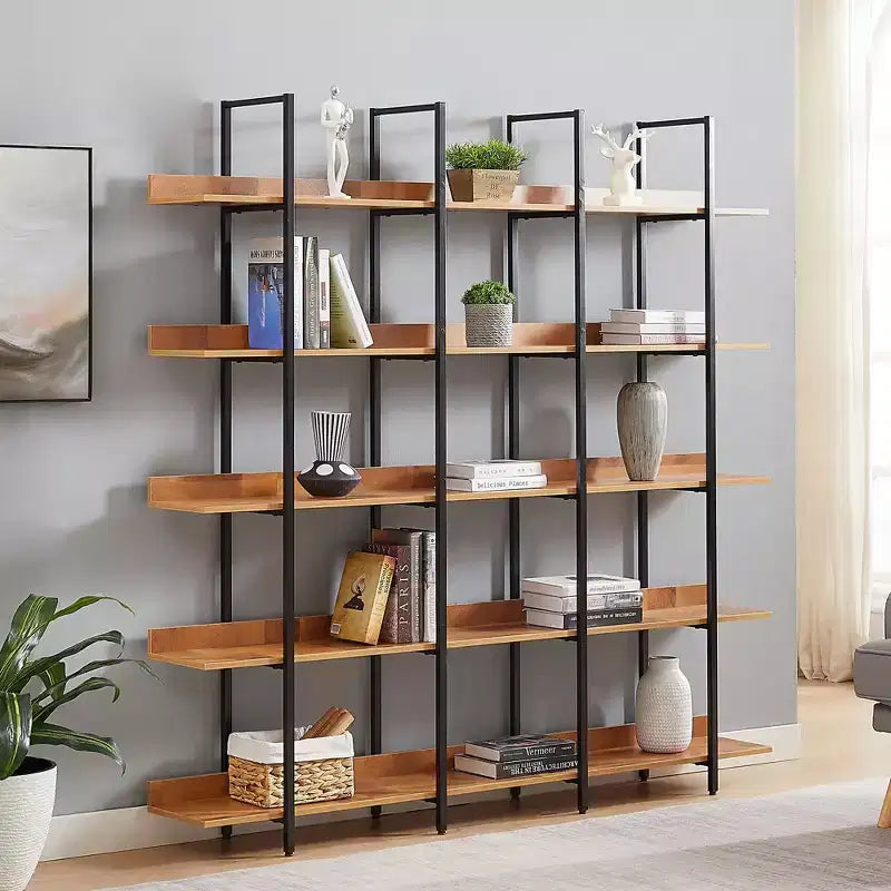 Scaffale in Stile Industriale Vintage con Struttura in Metallo e Ripiani in MDF, Libreria Aperta per Casa e Ufficio