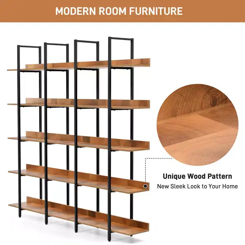 Scaffale in Stile Industriale Vintage con Struttura in Metallo e Ripiani in MDF, Libreria Aperta per Casa e Ufficio