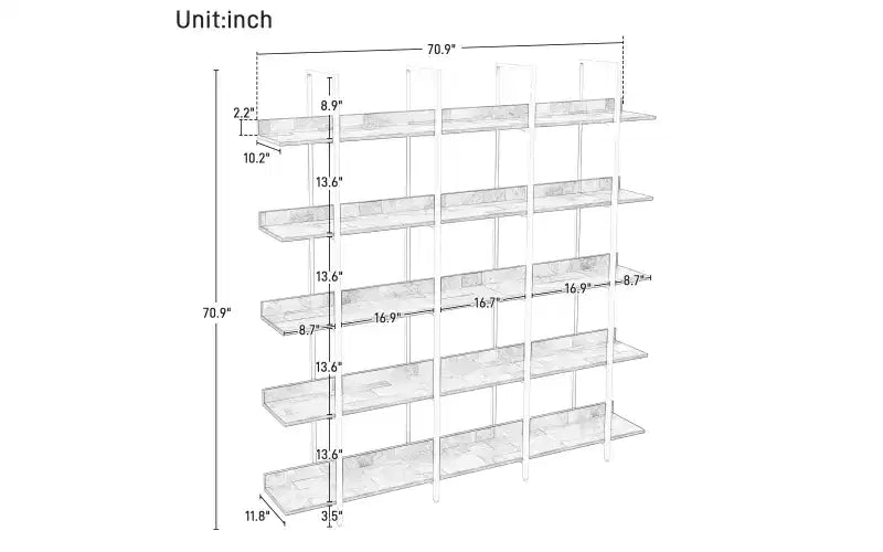 Scaffale in Stile Industriale Vintage con Struttura in Metallo e Ripiani in MDF, Libreria Aperta per Casa e Ufficio