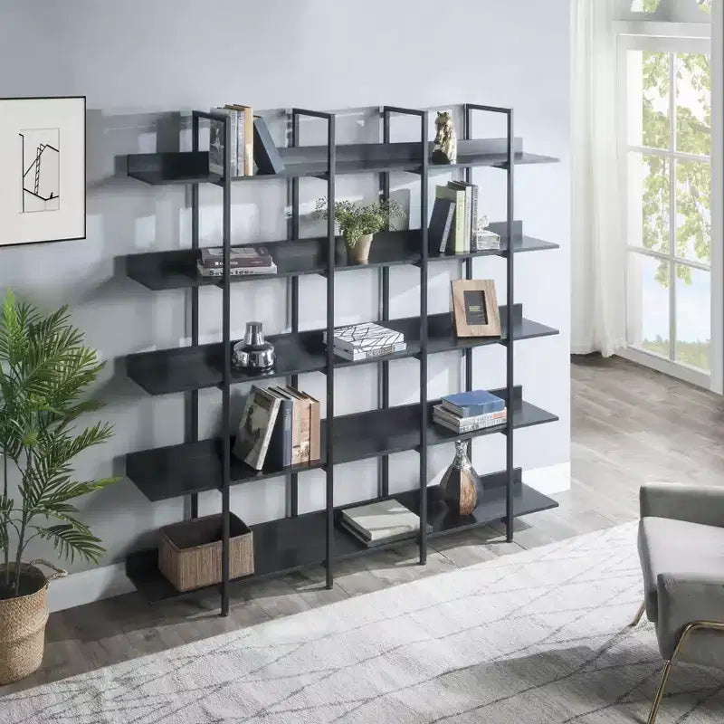 Vintage Industrial Style Bookcase with Metal Frame and MDF Board, Home Office Open Bookshelf