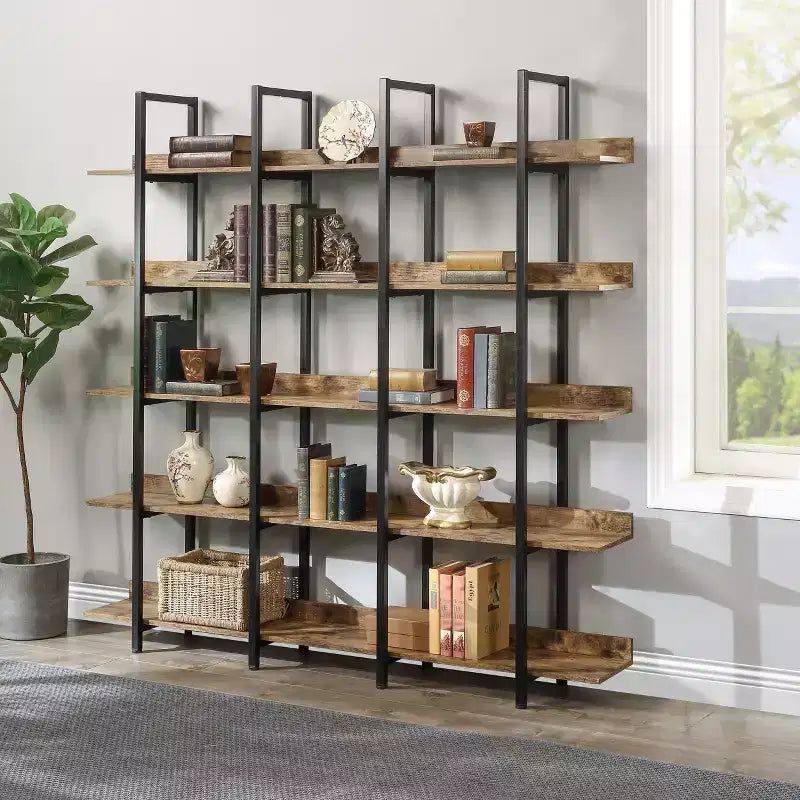 Scaffale in Stile Industriale Vintage con Struttura in Metallo e Ripiani in MDF, Libreria Aperta per Casa e Ufficio