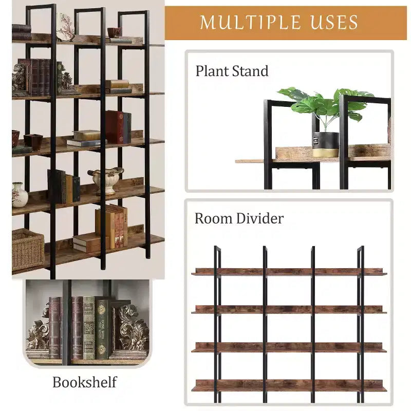 Scaffale in Stile Industriale Vintage con Struttura in Metallo e Ripiani in MDF, Libreria Aperta per Casa e Ufficio