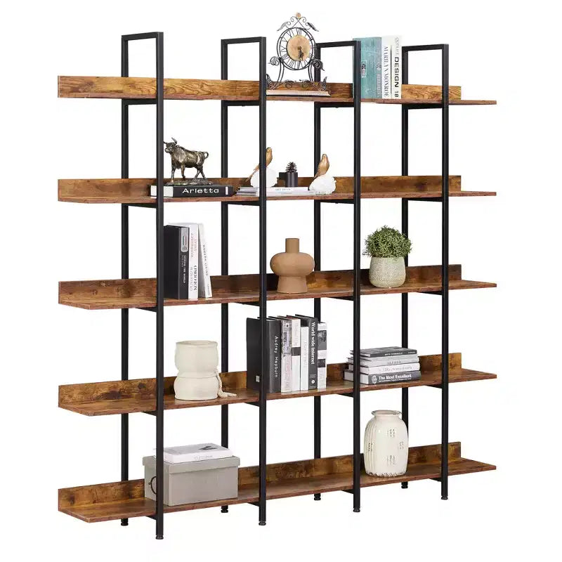 Scaffale in Stile Industriale Vintage con Struttura in Metallo e Ripiani in MDF, Libreria Aperta per Casa e Ufficio