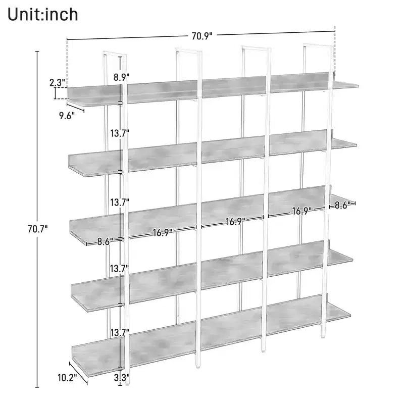 Scaffale in Stile Industriale Vintage con Struttura in Metallo e Ripiani in MDF, Libreria Aperta per Casa e Ufficio
