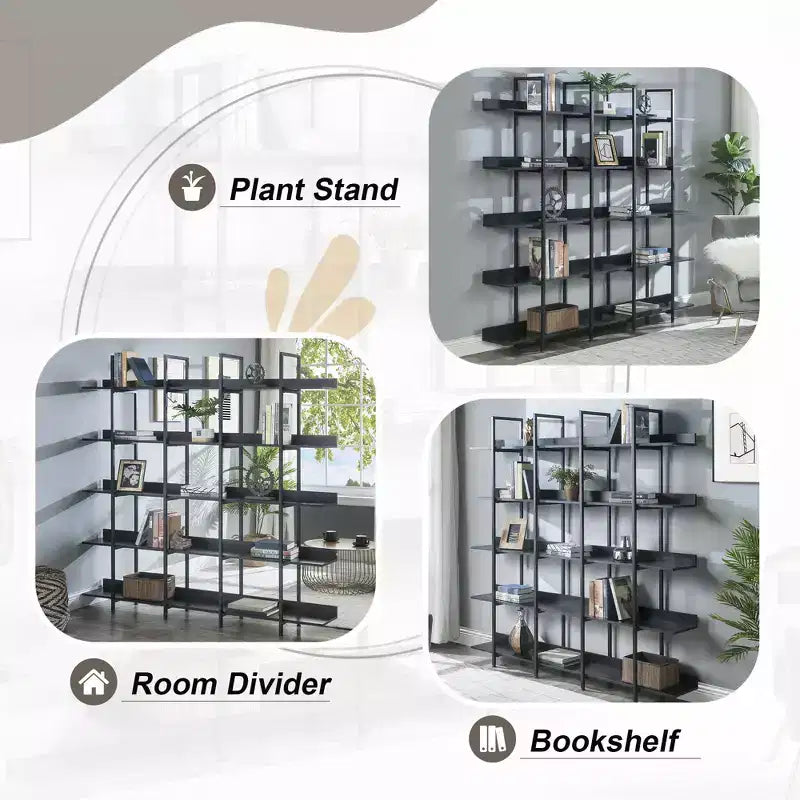 Vintage Industrial Style Bookcase with Metal Frame and MDF Board, Home Office Open Bookshelf