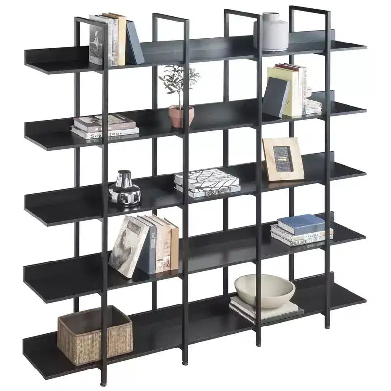 Scaffale in Stile Industriale Vintage con Struttura in Metallo e Ripiani in MDF, Libreria Aperta per Casa e Ufficio