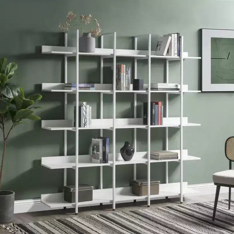 Vintage Industrial Style Bookcase with Metal Frame and MDF Board, Home Office Open Bookshelf