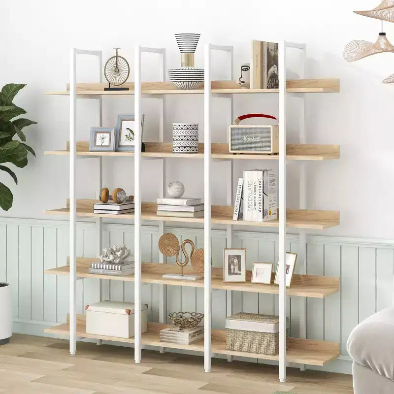 Vintage Industrial Style Bookcase with Metal Frame and MDF Board, Home Office Open Bookshelf