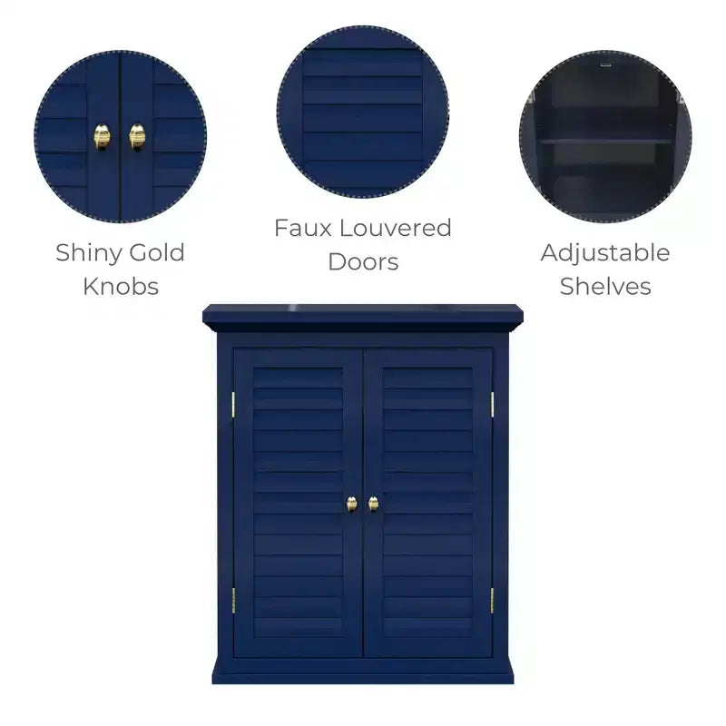 Mobiletto da parete a due ante rimovibile con ante a persiana, Blu navy