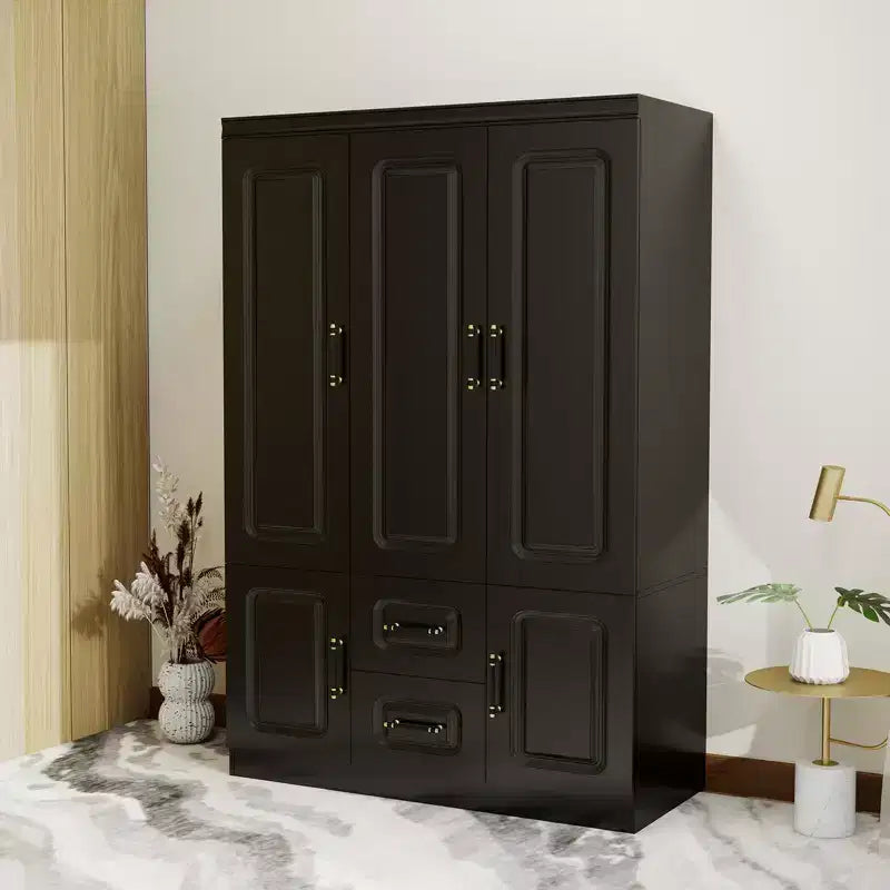 Armadio in legno nero da 120 cm con 2 cassetti e 5 ante