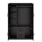Armadio in legno nero da 120 cm con 2 cassetti e 5 ante