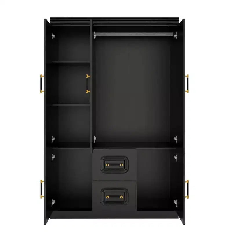Armadio in legno nero da 120 cm con 2 cassetti e 5 ante