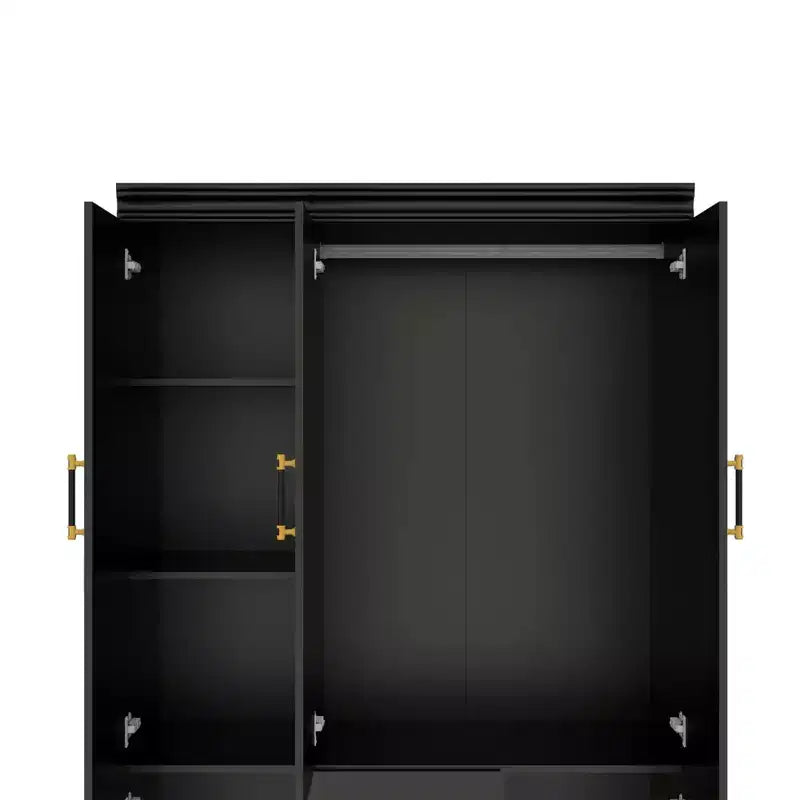Armadio in legno nero da 120 cm con 2 cassetti e 5 ante