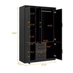 Armadio in legno nero da 120 cm con 2 cassetti e 5 ante