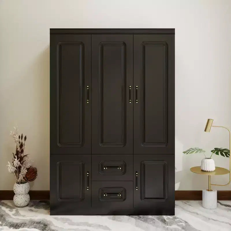 Armadio in legno nero da 120 cm con 2 cassetti e 5 ante
