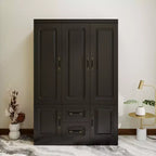Armadio in legno nero da 120 cm con 2 cassetti e 5 ante