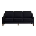 Divano contemporaneo a 3 posti: velluto blu navy, braccioli scivolanti, gambe in legno, cuscini lavabili