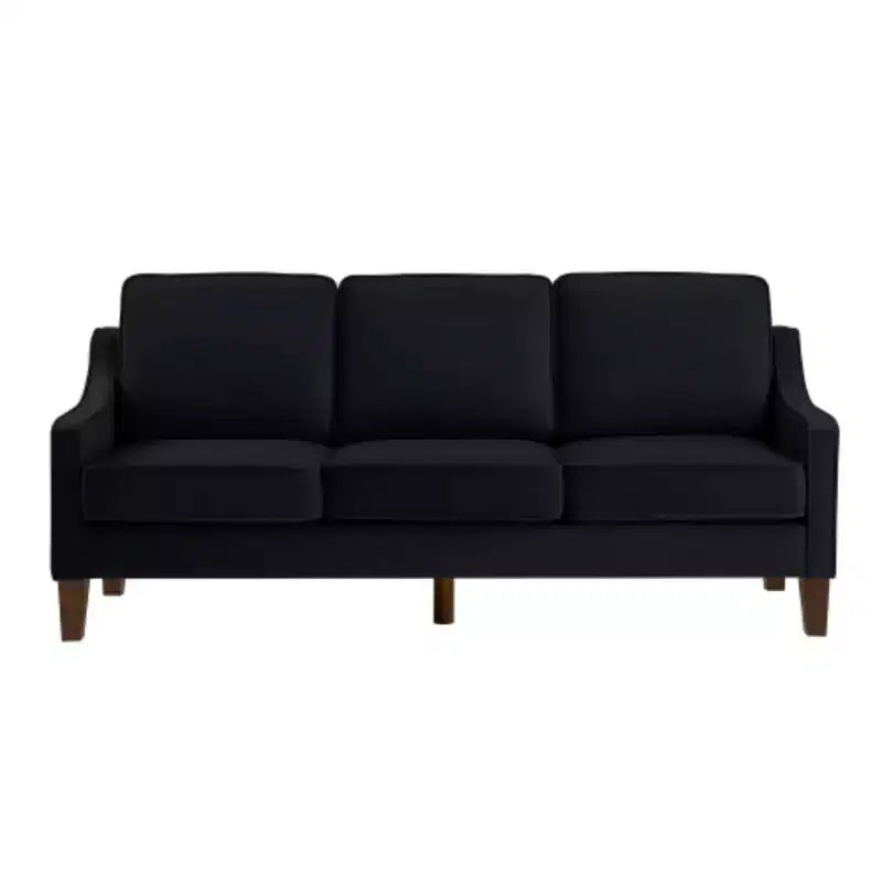 Divano contemporaneo a 3 posti: velluto blu navy, braccioli scivolanti, gambe in legno, cuscini lavabili