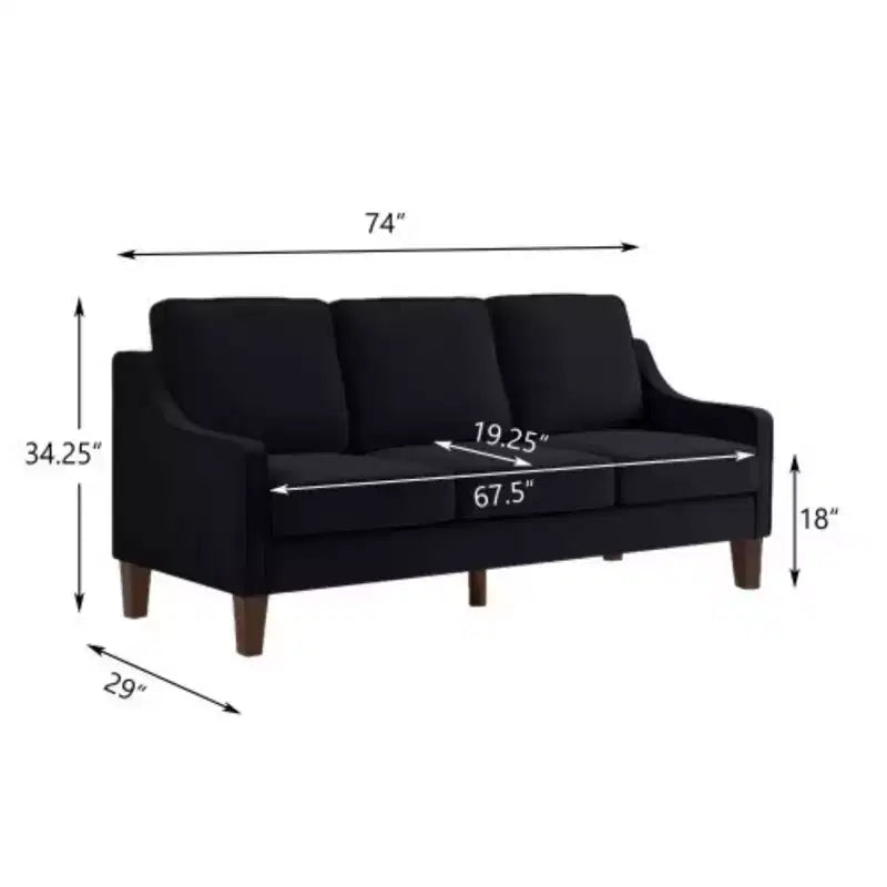 Divano contemporaneo a 3 posti: velluto blu navy, braccioli scivolanti, gambe in legno, cuscini lavabili