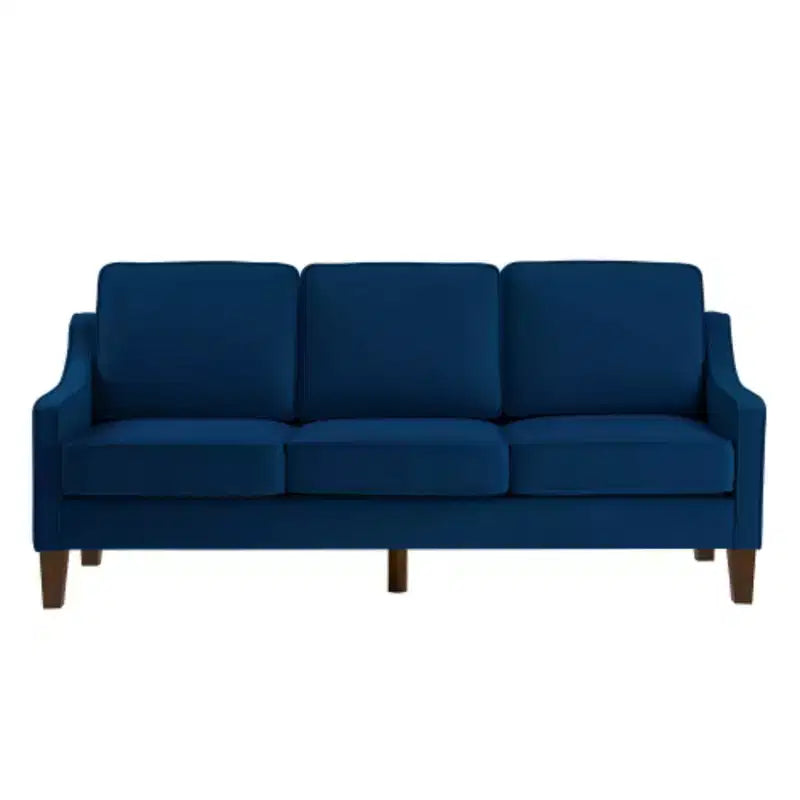 Divano contemporaneo a 3 posti: velluto blu navy, braccioli scivolanti, gambe in legno, cuscini lavabili
