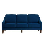 Divano contemporaneo a 3 posti: velluto blu navy, braccioli scivolanti, gambe in legno, cuscini lavabili