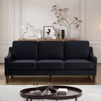 Divano contemporaneo a 3 posti: velluto blu navy, braccioli scivolanti, gambe in legno, cuscini lavabili