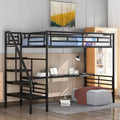 Whisen 94.40''L  41.40''W  71.70H Industrial Style Twin Size Metal Loft Bed Frame with Built-in Desk and stairs - Black