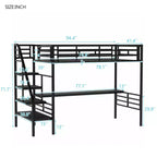 94.40"L 41.40"W 71.70H Struttura letto a soppalco in metallo stile industriale con scrivania e scale integrate - Nero