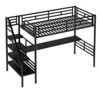 94.40"L 41.40"W 71.70H Struttura letto a soppalco in metallo stile industriale con scrivania e scale integrate - Nero