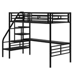 94.40"L 41.40"W 71.70H Struttura letto a soppalco in metallo stile industriale con scrivania e scale integrate - Nero