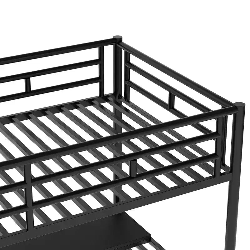 94.40"L 41.40"W 71.70H Struttura letto a soppalco in metallo stile industriale con scrivania e scale integrate - Nero