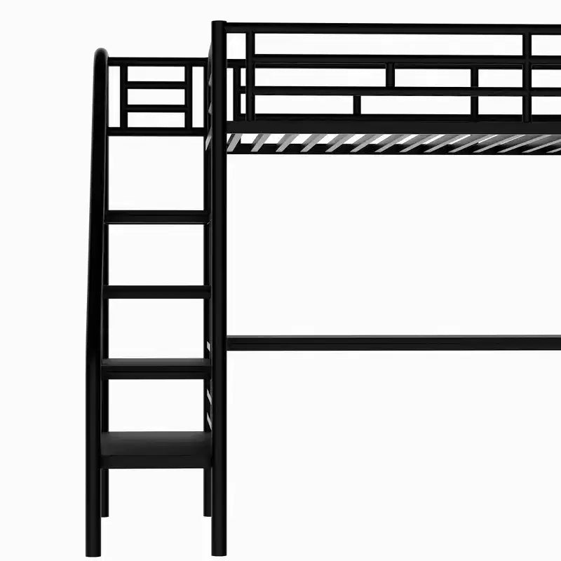 94.40"L 41.40"W 71.70H Struttura letto a soppalco in metallo stile industriale con scrivania e scale integrate - Nero