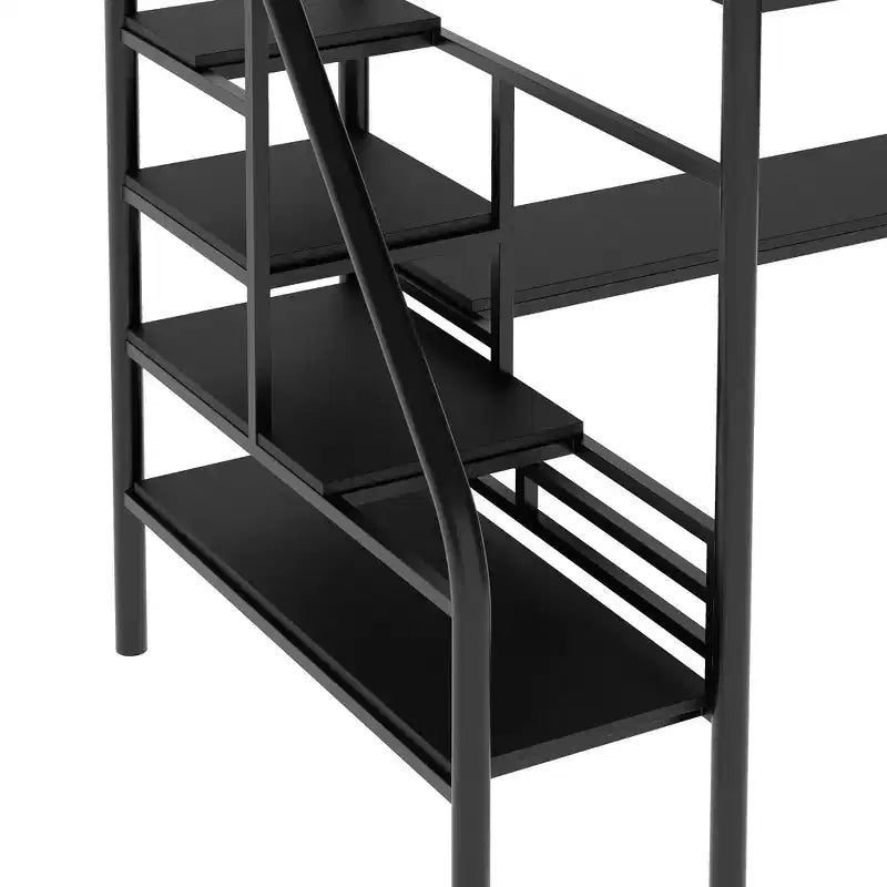 94.40"L 41.40"W 71.70H Struttura letto a soppalco in metallo stile industriale con scrivania e scale integrate - Nero