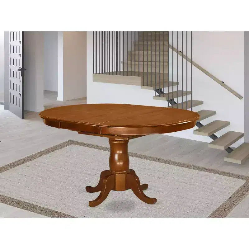 Tavolo da pranzo ovale con base a piedistallo a farfalla, finitura Saddle