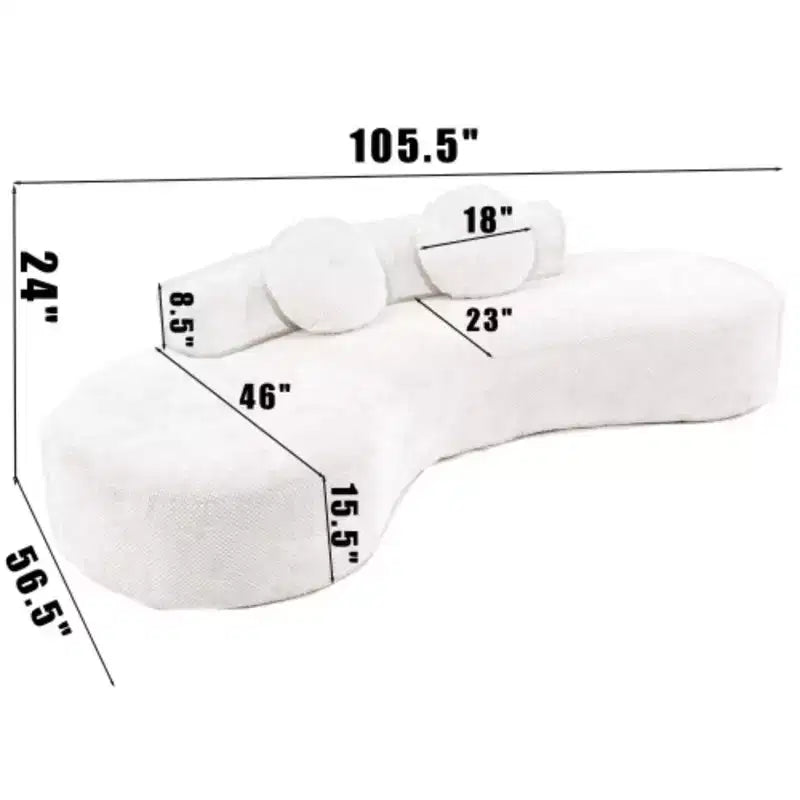 Divano Curvo Minimalista 105.5, Comfort Nuvola con 2 Cuscini
