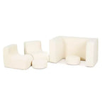 Divano modulare da gioco per bambini, divano convertibile con tavolo, 2 sedie e 2 pouf, divano per bambini in velluto a coste bianco per la sala giochi