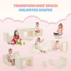 Divano modulare da gioco per bambini, divano convertibile con tavolo, 2 sedie e 2 pouf, divano per bambini in velluto a coste bianco per la sala giochi