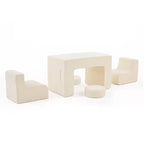 Divano modulare da gioco per bambini, divano convertibile con tavolo, 2 sedie e 2 pouf, divano per bambini in velluto a coste bianco per la sala giochi