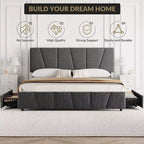 Struttura Letto Queen Size con Testiera Regolabile e 4 Cassetti Contenitore, Struttura Letto Imbottita in Tessuto con Doghe in Legno