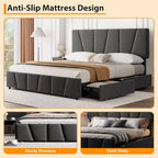Struttura Letto Queen Size con Testiera Regolabile e 4 Cassetti Contenitore, Struttura Letto Imbottita in Tessuto con Doghe in Legno
