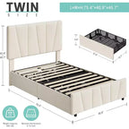 Struttura Letto Queen Size con Testiera Regolabile e 4 Cassetti Contenitore, Struttura Letto Imbottita in Tessuto con Doghe in Legno
