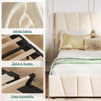 Struttura Letto Queen Size con Testiera Regolabile e 4 Cassetti Contenitore, Struttura Letto Imbottita in Tessuto con Doghe in Legno